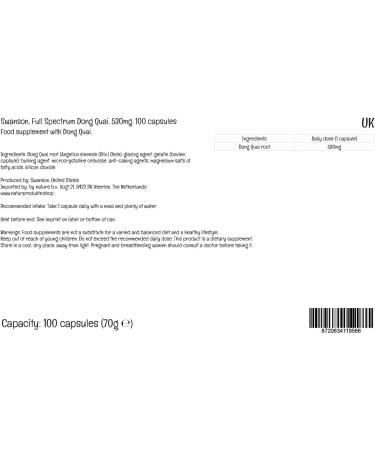 Swanson Full Spectrum Dong Quai Root 530mg 100 Capsules - Lab-Tested, Soy Free, Gluten Free, Non-GMO - Buy Online on GoSupps.com