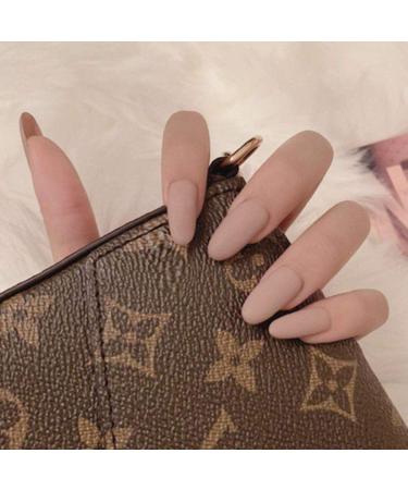 Huil Artificial nails Oval Matte Fake Nude Nude Ballerina Press Pure Color Full Cover False nail tips for women and girls