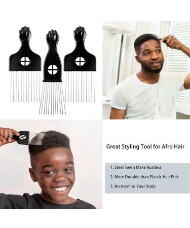 CAREHOOD 3 Pack Metal Hair Pick Set for Curly Hair - Wide Tooth Afro Pick for Men and Women - Hair Styling Tool for Wig, Braid, and Detangling - Buy Online on GoSupps.com