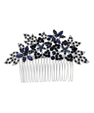 Beatifufu Dark Blue Hair Comb Rhinestone Hair Comb Wedding Bridal Headpieces Rhinestone Headpiece Bride Hairpiece Bride Headpieces for Wedding Bride Hair Accessories Bridal Headdress