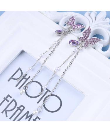 Vintage Crystal Amethyst Butterfly Earrings | Long Pearl Drop & Tassel Jewelry for Women - Shop Now - Buy Online on GoSupps.com