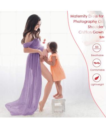 FEOYA Maxi Maternity Dress - Chiffon Lace Strapless Gown for Pregnant Women Photography, Full Length Purple - Buy Online on GoSupps.com