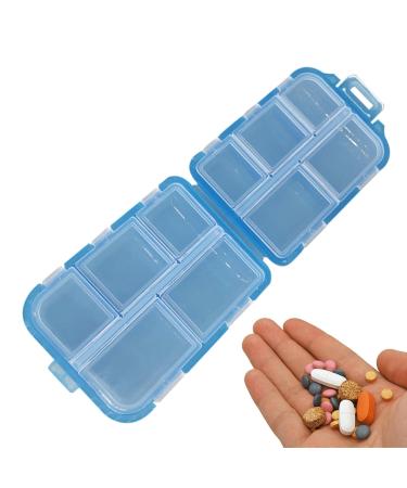 Travel Pill Organizer Box - Foldable Personal Daily Pill Case with 10 Grids Travel Pill Holder for Vitaming Fish Oils Blue