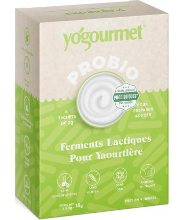 Yogourmet - Ferments Yaourt avec Probiotiques 48 Pots (6 Sachets 6 Litres) - Faites du yaourt la maison - Naturel sans gluten casher halal 6 Sachet (Bo te)