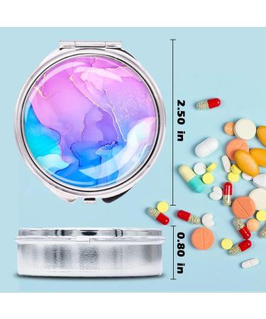 Small Pocket Pill Box - Portable Metal Pill Case with 3 Compartments & Mirror | Travel Medicine Organizer (Pink Blue - Buy Online on GoSupps.com