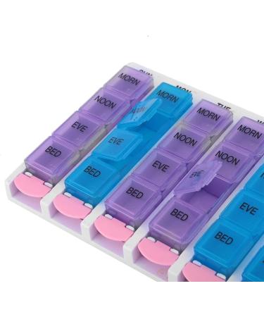 28 Compartment Medicine Organizer - 7 Days 4 Times Daily - Easy Push Button for Elderly Medication Management - Buy Online on GoSupps.com