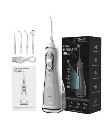 Dae'm Dae m Water Flosser for Teeth Cleaning and Flossing for Oral Care Rechargeable Cordless Dental Irrigator 300ML IPX7 Waterproof Powerful Battery 5 Modes Portable Home and Travel Use (White)