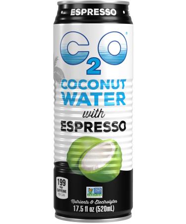 C2O The Original Coconut Water with Nutrients & Electrolytes, Rejuvenating Plant-Based Hydration, Espresso, 17.5oz cans (12-Pack)