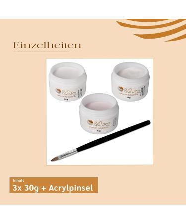 Buy Sun Garden Nails Acrylic Powder Set (3x30g) & Brush - Perfect Acrylic Fingernail Kit for Flawless DIY Nails - Buy Online on GoSupps.com