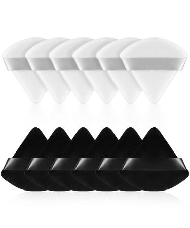 12 Pieces Velour Pure Cotton Powder Puff Face Makeup Triangle Powder Puffs for Loose Powder- Color Puffer cosmetic foundation sponge Washable Sponge Makeup Kit(black + White)