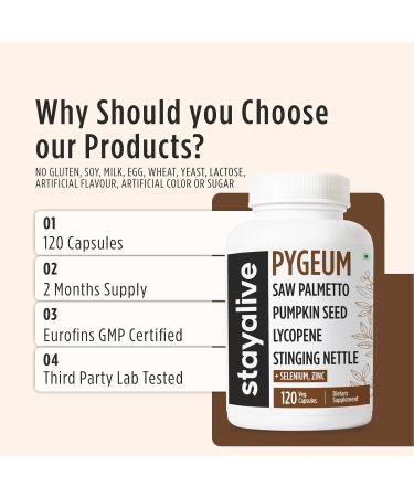 STAY ALIVE Pygeum Africanum Supplement, 7-in-1 Extract w/Saw Palmetto, Pumpkin Seed, Stinging Nettle and Lycopene, 120 Vegan Capsules, Non-GMO and Gluten-Free Pygeum Supplement for Men and Women - Buy Online on GoSupps.com