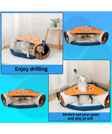 TANZEDMI Cat Tunnel Bed Set with Collapsible Tube and Removable Cushion Mat - Peak Hole Hideout House for Cats, Puppies, and Kittens - Includes 2 Scratching Balls - Orange/Blue - Buy Online on GoSupps.com