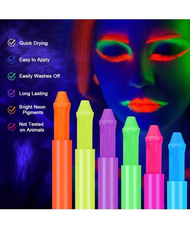 AOOWU Glow UV Neon Face Paint Crayons Kit - 6 Safe Non-Toxic Colors for Adults and Kids | Halloween Makeup, Party, Cosplay - Fluorescent Brightest Glow - Buy Online on GoSupps.com