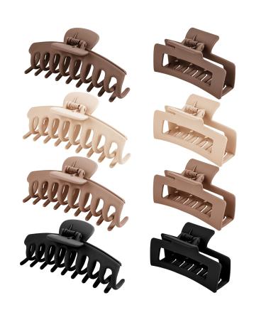 8 Pcs Neutral Hair Claw Clips, Nonslip Hair Clips for Women and Girl, Strong Hold Matte Claw Clips for Thick Hair & Thin Hair, 90's Vintage Jaw Clips(4pcs 4.3 Inch + 4pcs 3.54 Inch) Cream, Beige, Dark Brown, Black