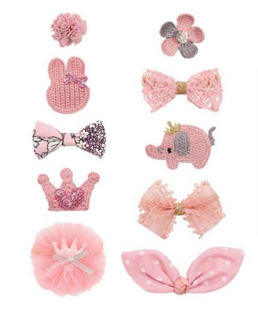 Baby Girls Nylon Bow Flower Tiara Headbands for Newborn Toddlers 10 pcs Set 03 Pink