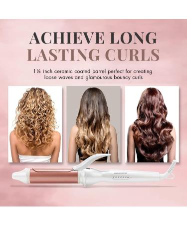 34mm Ceramic Curling Wand for Short to Long Hairstyles - Lily England Rose Gold Curling Tongs - Adjustable Temperature - 2M Swivel Cord - Buy Online on GoSupps.com