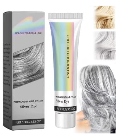 Silver Gray Hair Dye Cream Smoky Grey Hairs Dye Coloration 2 En 1 Natural Essence Extract Silver Hairs Dyes Permanente Pour Cheveux Gris Argent Coloration Grise Cream Pour Cheveux Femme (1PC 100g) 1PC 100 g (Lot de 1)