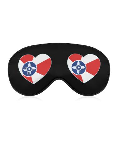 Wichita Flag Heart Sleep Mask Eye Cover for Sleeping Blindfold with Adjustable Strap Blocks Light Night Travel Nap for Men Women