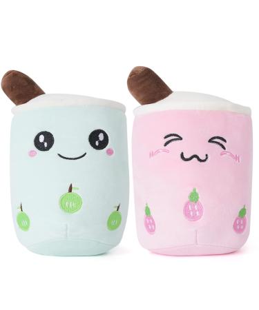 Anboor Bubble Tea Plush Boba Plush Pillow Cute Soft Toy Plushies boba stuffy pillow big Stuffed Animals Gifts for Baby Kids Children (Apple+Strawberry 25cm)