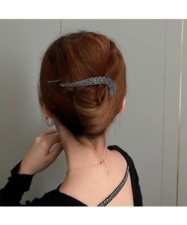 Rhinestone Metal Hair Clips Set - French Barrettes and Jaw Clips for Women and Girls (Black) - Buy Online on GoSupps.com