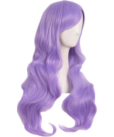MapofBeauty 28 Inch Light Purple Curly Synthetic Wig with Side Bangs - Charming Women's Full Hair - Buy Online on GoSupps.com