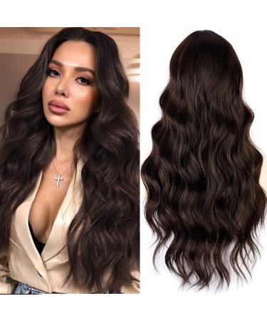 Porsmeer wig women dark brown curls wavy natural synthetic hair wig wig wigs for women/girls everyday useful cosplay costume carnival party wig