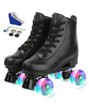 YYW Roller Skates for Women Men, High Top PU Leather Classic Double-Row Roller Skates, Indoor Outdoor Roller Skates for Beginner a Shoes Bag Black Flash Wheel 37