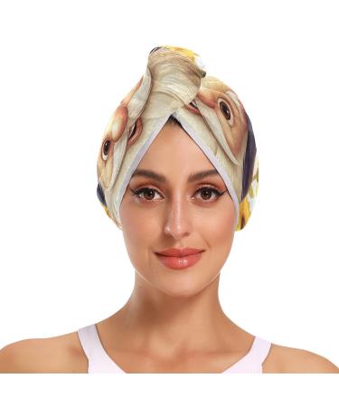 Sunflowers Dwarf Hair Towel 2 Pack Super Absorbent Hair Drying Towel Quick Dry Hair Turbans Head Towel with Button Twisty Wrap for Women Girls