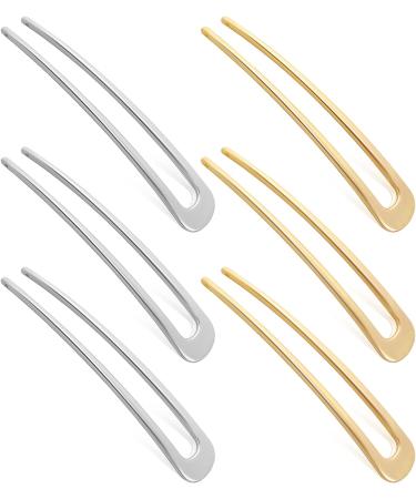 Lusofie 6Pcs Metal U Shaped Hair Pins - Retro French Hair Sticks for Women - Updo Chignon Hairstyle Accessories in Gold Silver - Buy Online on GoSupps.com