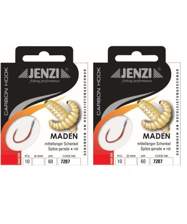 Set: 2 packs bound Maden hook from Jenzi (20 pieces) on Mono Schnur 60cm hook size 10 12 14 & 16 Department finished + free Petri Heil!sticker