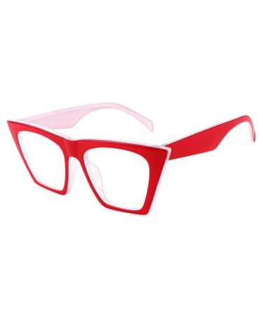 FEISEDY Square Cat Eye Reading Glasses Blue Light Blocking Women Vintage Cat Eye Reader Glasses Computer Glasses B2604 +3.00 Red