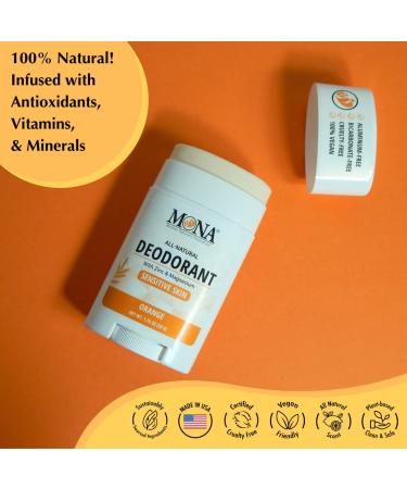 MONA BRANDS All Natural Deodorant For Women & Men | For Sensitive Skin | No Aluminum or Baking Soda | (2-Pack ORANGE 1.76 Oz each) - Buy Online on GoSupps.com