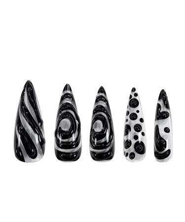 Black Stiletto Press-On Nails | 3D Irregular Design | Y2K Acrylic Halloween Fake Nails for Women - Buy Online on GoSupps.com