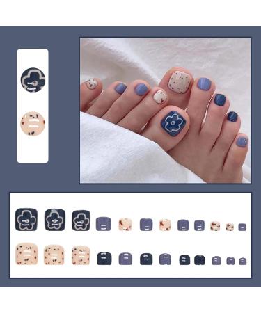 24Pcs French Square False Toenails Glossy Press on Toenails Cute Flower Stick on Toenails Short Acrylic Full Cover Artificial Summer Fake Toenails for Women and Girls Daily Decorations Blue Toenails - Buy Online on GoSupps.com