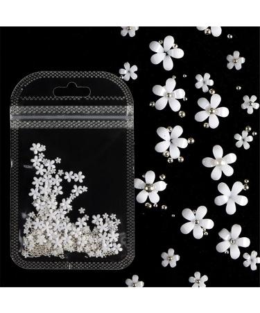 Dornail White Pink 3D Acrylic Flower Nail Charms with Pearl & Golden Caviar Beads - Nail Art DIY Decorations - Buy Online on GoSupps.com