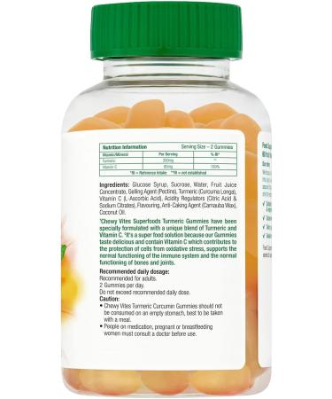 Chewy Vites Adults Superfoods Turmeric Gummies - 60 ct | 300mg Turmeric, 100% RI Vitamin C, Vegan & Real Fruit Juice - Buy Online on GoSupps.com