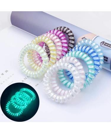 Monsper 8Pack Mixed Color Luminous Hair Tie Hair Ring Phone Cords Ponytail Holders Elastic Coil Hair Ties For Women Girls Hair Accessories (White)
