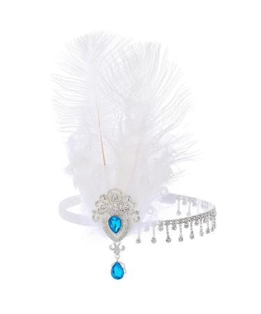 IYOU Women Feather Flapper Headpiece White Crystal Headband Crystal 1920s Great Gatsby Hair Accessories for Costume Wedding Party Festival Prom Tea Party