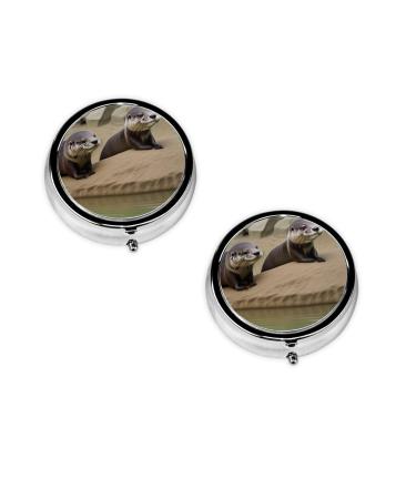 Otter Printed Mini Round Pill Box Pill Box 3 Compartment Medicine Pill Case Pill Organizer Travel Pillbox Portable Pill Box for Pocket Home Office Use