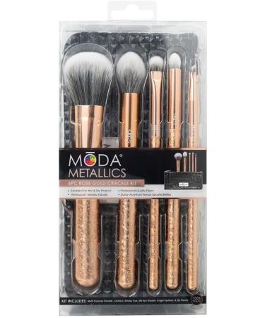 MODA Royal & Langnickel Full Size Crackle 6pc Makeup Brush Set with Pouch Includes - Multi-Purpose Powder Contour Eye Shader Smoky Eye and Angle Liner Rose Gold - Buy Online on GoSupps.com