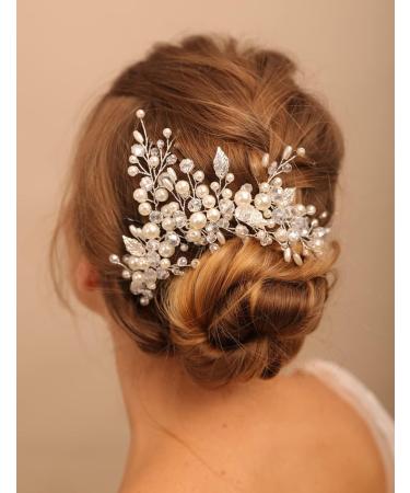Deniferymakeup Bridal Pearl Headband Leaf Hair Piece Crystal Hair Vine Wedding Hair Accessory for Women and Girls (Silver) - Buy Online on GoSupps.com