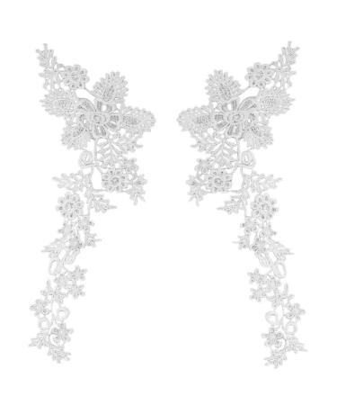 Honbay 1 Pair Bright White Lace Flower Leaves Embroidery Applique Patch Sewing Craft Decoration