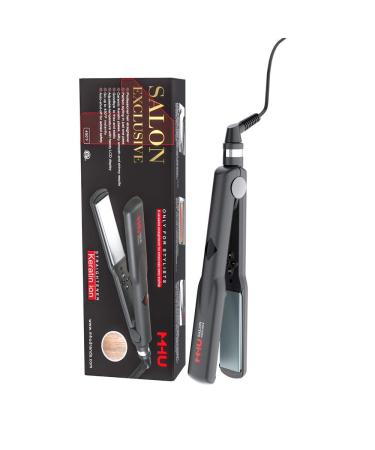 Professional Keratin Hair Straightener 1.25" Wide Flat Iron Hair Straightener Instant Heat Up Flat Iron 285 -450 Dual Voltage Auto Shut Off (Black)