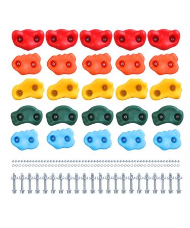 HAPPY MOTTE 25 Rock Climbing Holds for Kids Climber with Hardware , Rock Wall Holds Climbing Rock Wall Grips for Indoor and Outdoor Playground Play Set 25 Small Holds