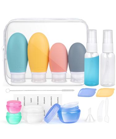 OPRET 18 pieces silicone travel bottles Set 30/60/100ml travel bottles for filling toilet items leakage-proof refillable TSA covered empty cosmetics rice set Reverse size containers bpa-free blue green pink yellow - Buy Online on GoSupps.com