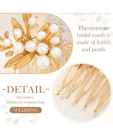 Reaky Pearl Hair Combs Gold Leaf Headpieces Bridal Hair Piece Wedding Hair Accessories for Women - Buy Online on GoSupps.com