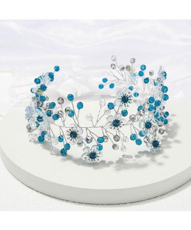 IYOU Bridal Wedding Hair Vine Blue Crystal Headband Flower Bride Bridesmaid Hair Accessories for Women - Buy Online on GoSupps.com