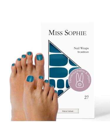 Original Miss Sophie Pedi Wraps I Petrol Velvet Pedicure I 27 Ultra-D nne nail polish stripes single-colored for tooths I sticks to natural and lacquered acrylic gel & shellac nails