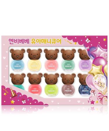 NBBEBE Korean Kids Nail Polish | Water-based Nail Polish | Non-Toxic Peel-off Kids Nail Polish | Quick Dry | Kids Nail Polish Box Set | Safe Nail Polish for Little Girls | Age3+  10Colors (Set B)