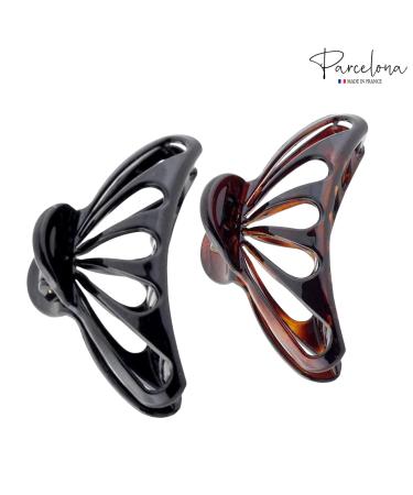 Parcelona French Raindrop Large Celluloid Claw Clips Set of 2 - Tortoise Shell-Black - Buy Online on GoSupps.com